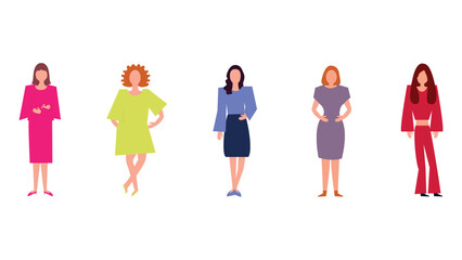 Set of women. Vector illustration of various women in fashionable clothes, isolated on white.