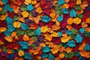 Fototapeta na wymiar Rainbow Colorful Leaves Background, Colorful Leaves Background, Multicolor Leaves Background, Leaves Wallpaper, Fallen leaves Background, AI Generative