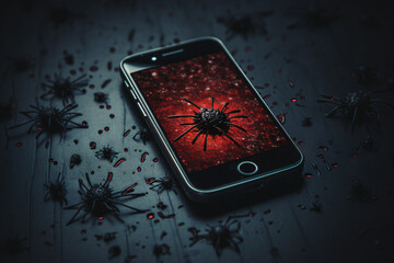 smartfon zainfekowany przez malware - obrazy, fototapety, plakaty