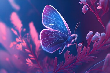 Illustration of a butterfly perched on a beautiful flower - obrazy, fototapety, plakaty