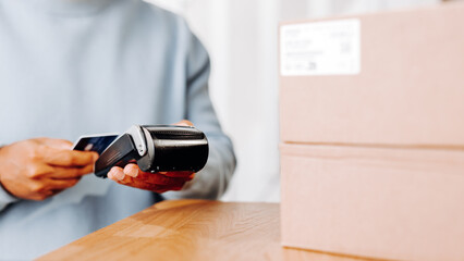 Credit card payment terminal. Banking Security Concept