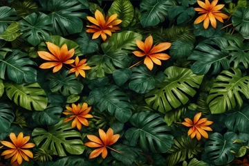 Tuinposter Tropical Leaves Background, Exotic Leaves Background, Tropical Leaves Wallpaper, jungle Leaves Background, Leaves Background, AI Generative © Forhadx5