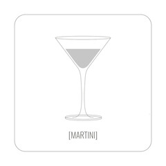 Martini infographic template. Martini line illustration. Martini glass scheme. Minimalistic martini illustration. Flat illustration with martini on white background.