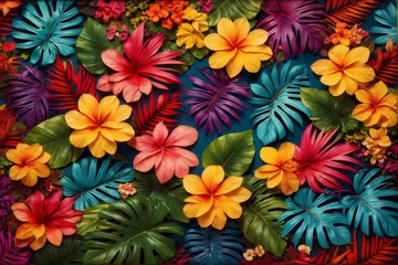  Colorful Tropical Leaves and Flowers, Tropical Flower Background, Exotic Leaves Background, Tropical Flower Wallpaper, AI Generative © Forhadx5