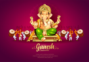 Fototapeta Lord Ganpati on Ganesh Chaturthi background. abstract vector illustration design obraz