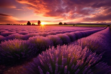 "Lavender Dreams at Sunset: A Serene View". Digital poster. Generative AI.