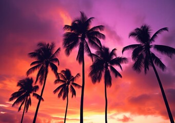 "Palm Tree Silhouettes in the Sunset's Glow". Digital poster. Generative AI.
