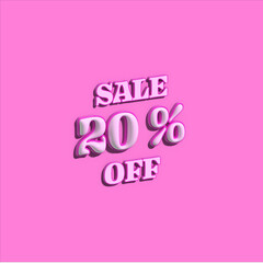 black Friday 20% off discount banner. Special offer sale tag in 3d style. Pink and white vector illustration.