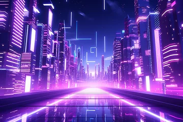 Schilderijen op glas Futuristic neon lited city as technology background. © serperm73