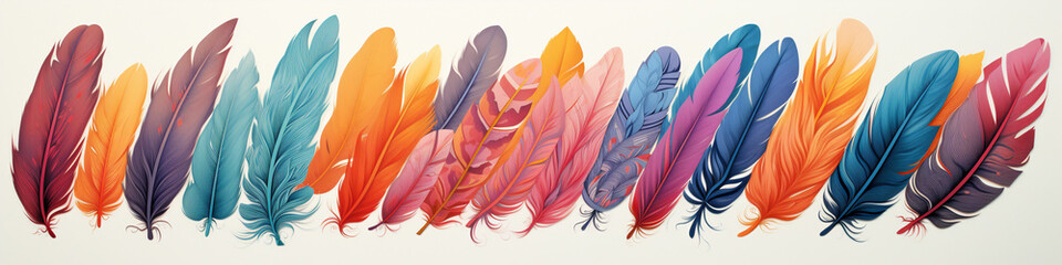 A Risograph Illustration of Exaggerated Feathers of Exotic Birds