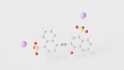 azorubine molecule 3d, molecular structure, ball and stick model, structural chemical formula e122