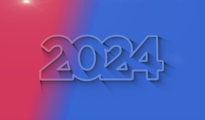 2024 year futuristic neon symbol 3d with shadow