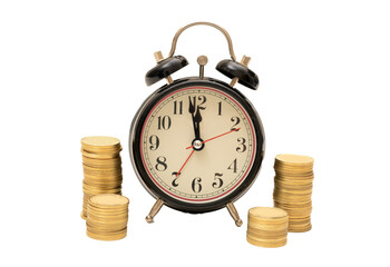 time is money concept with clock and coins no background transaprent png