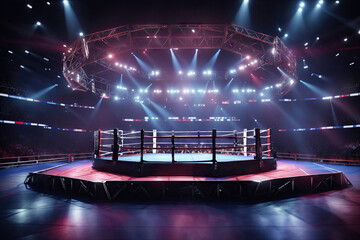 Ring arena for boxing fight and MMA championship. ai generative - obrazy, fototapety, plakaty