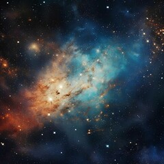 Fantastic multicolored outer space with stars, constellations, galaxies, planets and nebulae.