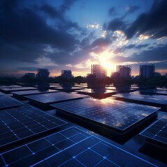 Solar Panels in Dim Light, sunset 4k