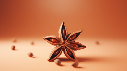 A star anisette spice on a rustic brown background - obrazy, fototapety, plakaty