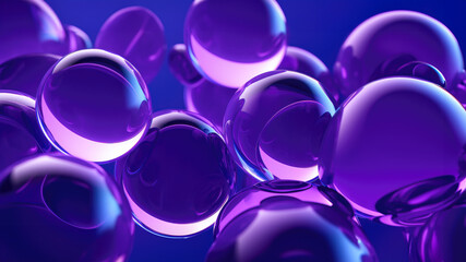 Violet and blue transparent glossy bubbles background. Color bubbles. Abstract Bubble background