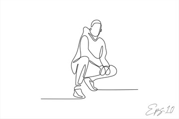 Fototapeta premium vector illustration continuous line of men squatting 
