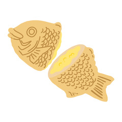 カスタードたい焼きの手描きカラーイラスト