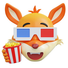 fox watching movie emoticon 3d illustration