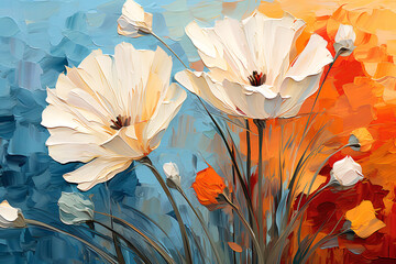 Many beautiful flowers. Oil painting. Impressionism style.