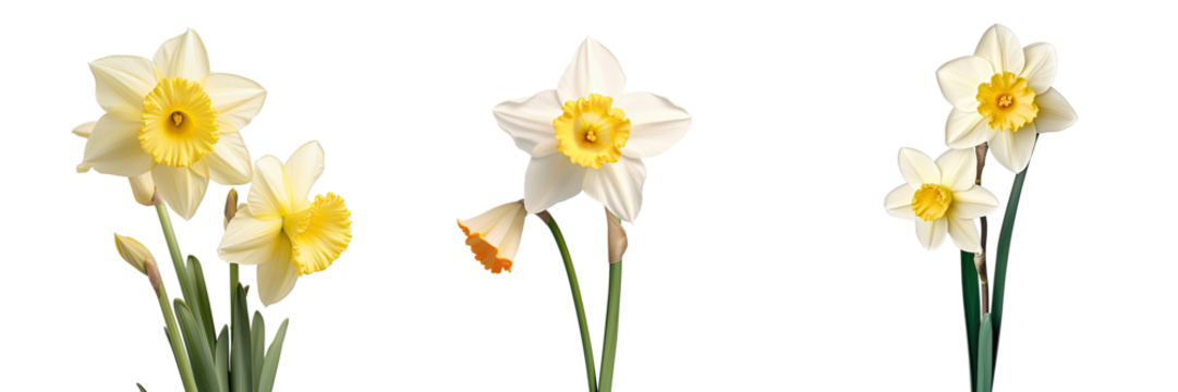 White daffodil flower isolated in spring transparent background