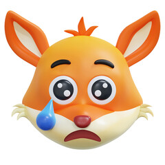 sad tear fox emoticon 3d illustration