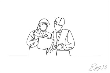 vector illustration
continuous line of two building contractors negotiating