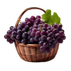 Purple grapes in a delicious basket on a transparent background.