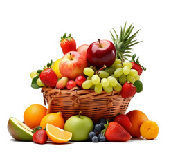 Various fruits in a basket, healthy fruit concept