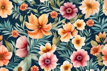 Beautiful seamless pattern with watercolor floral elements 