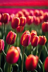 close-up, tulip field, complex cinematography, sharp focus 