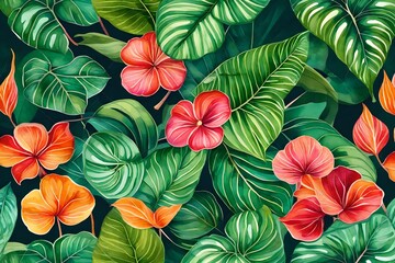 Beautiful bright abstract decorative exotic begonia leaves. Elements to create design patterns, ornament, backgrounds, wallpaper, textiles.Watercolor on paper texture with graphics. Hand illustration 