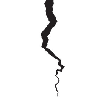 Black crack on the surface in flat style. Silhouette of break in the ground. Realistic fracture in the wall.