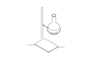 Top view of a volumetric flask in the clamp. Lab equipment one-line drawing