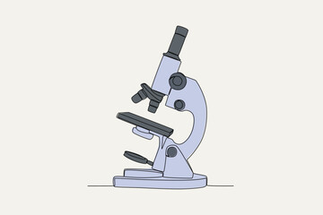 Color illustration of a monocular microscope. Lab equipment one-line drawing