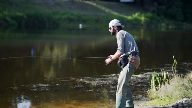 Fishing for pike-perch on spinning reel	
