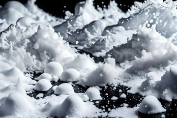 Heap of white snow isolated on black background 