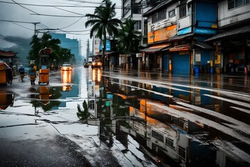 Fototapeta na wymiar Debri blocking road during a typhoon 