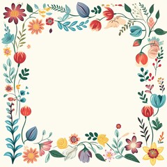 Fototapeta na wymiar Vintage floral frame with hand drawn flowers and leaves. Generative ai.