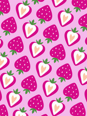 Hot pink strawberries pattern. Seamless Pattern. Banner. Poster. Trendy aesthetic background. Vector illustration. 