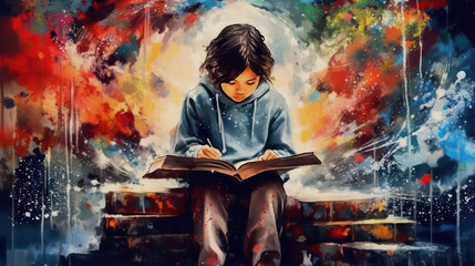 Reading book, Education and Learning concept, generative ai