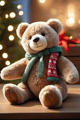 cute plush teddy bear dressed in outfit smiling