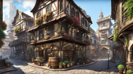 Fototapeta premium Architectural medieval fantasy old building environment