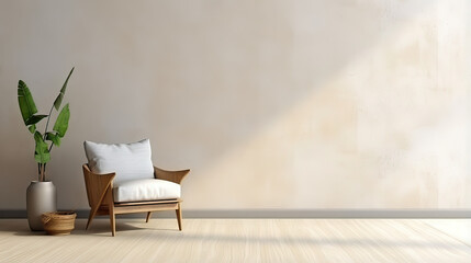 modern interior wall mockup, couch, chair, plants with beautiful shadows, Generative AI.