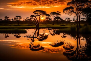 Sunset in the Pantanal, Mato  do Sul, 