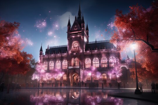 Monuments and buildings in soft pink, support for the campaign., generative IA