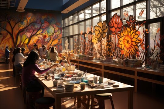 Children exploit art and creativity in a community center., generative IA