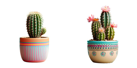 Selectively focused potted cactus looking beautiful transparent background